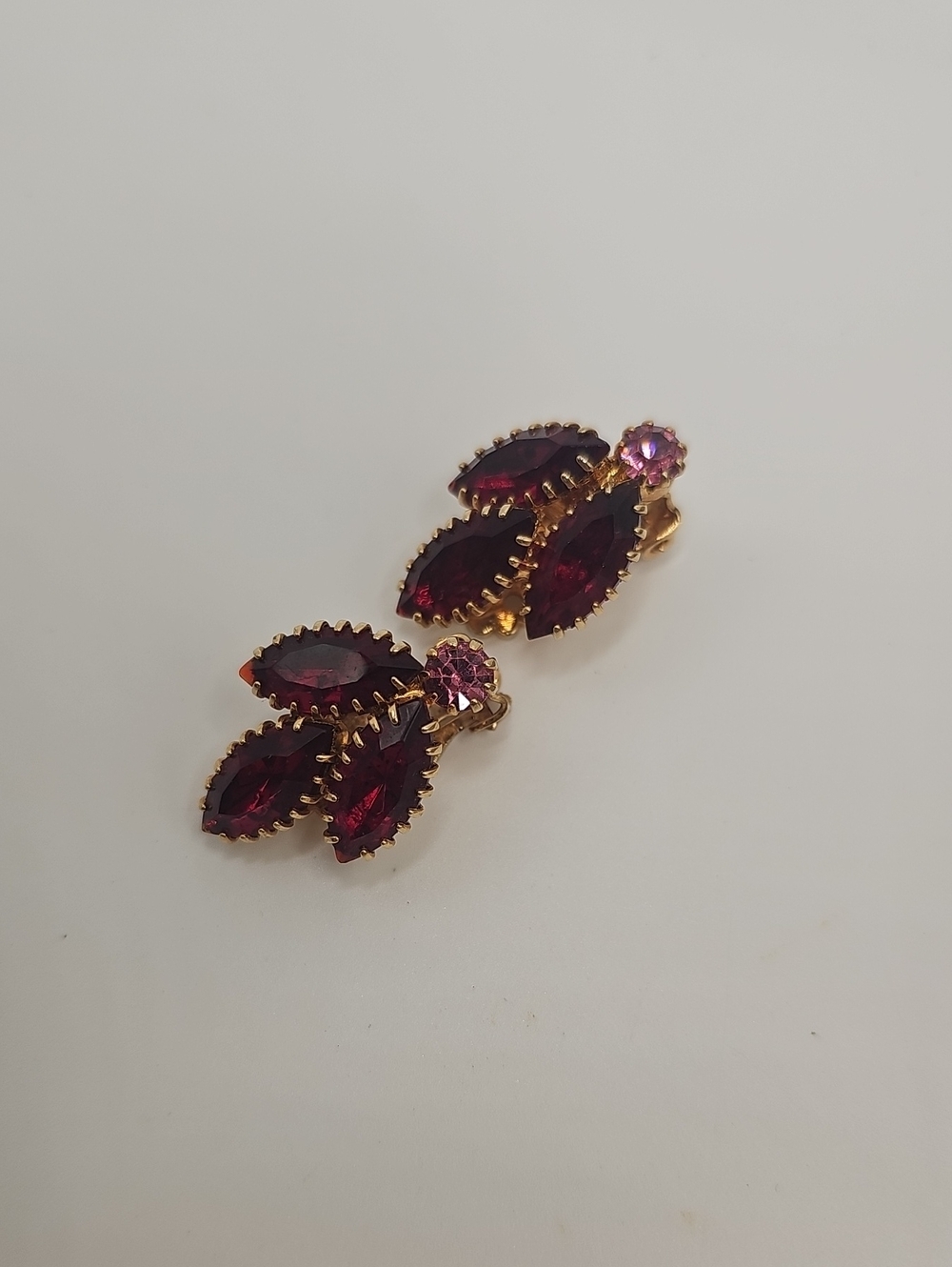 Gold-Tone Pink and Ruby Red Crystal Clip Earrings. Great For The HOLIDAYS